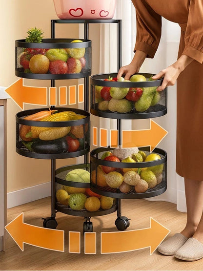 CARRELLO IN METALLO 5 RIPIANI GIRA 360° CESTO PORTA FRUTTA VERDURA 4 RUOTE 90 CM