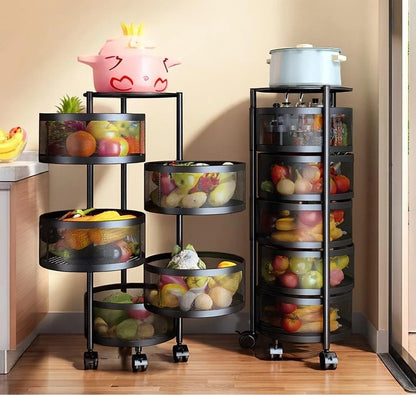 CARRELLO IN METALLO 5 RIPIANI GIRA 360° CESTO PORTA FRUTTA VERDURA 4 RUOTE 90 CM