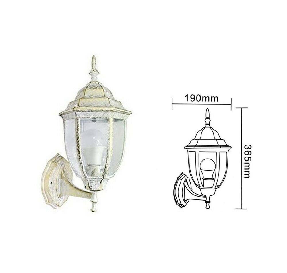 LANTERNA DA GIARDINO LAMPADA A PARETE BIANCO ORO APPLIQUE PER ESTERNO STILE ANTICO