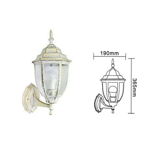 LANTERNA DA GIARDINO LAMPADA A PARETE BIANCO ORO APPLIQUE PER ESTERNO STILE ANTICO