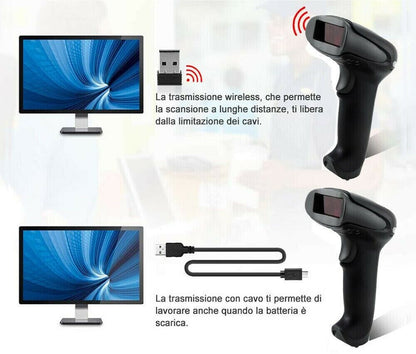 SCANNER WIRELESS LETTORE CODICE A BARRE PISTOLA BAR CODE 1D LASER WIFI