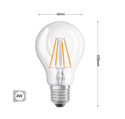 LAMPADINA LED LUCE CALDA 4W FILAMENTO IN VETRO TRASPARENTE E27 4 W E 27 A60-T4C