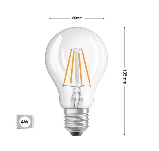 LAMPADINA LED LUCE CALDA 4W FILAMENTO IN VETRO TRASPARENTE E27 4 W E 27 A60-T4C