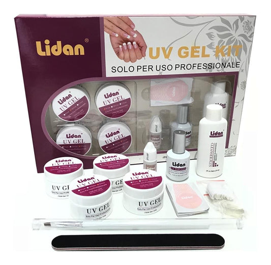 KIT RICOSTRUZIONE UNGHIE NAIL ART 4 . UV GEL BIANCO ROSA LIMETTA PENNELLO TIPS