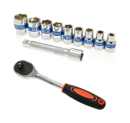CHIAVE A CRICCHETTO REVERSIBILE 1/2 KIT 9 BUSSOLE ESAGONALI BUSSOLA DA 8 24 MM