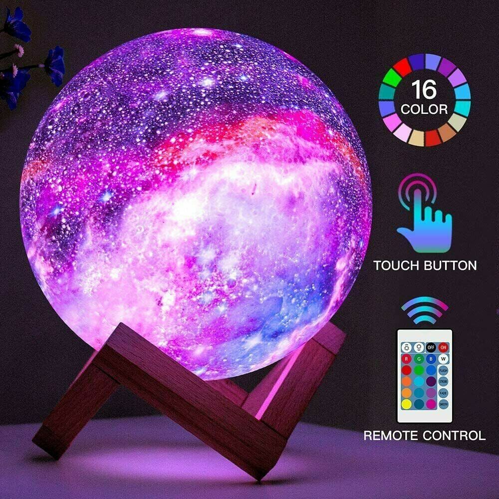 LAMPADA SFERA FORMA DI LUNA 3D . LED RGB COLORI GALAXY TOUCH TELECOMANDO