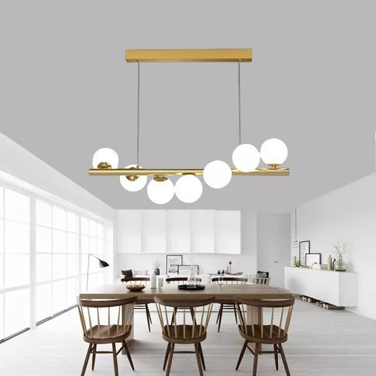 LAMPADARIO A SOSPENSIONE 7 SFERE COLOR BIANCO SFERA G9 MODERNO BRONZO A06