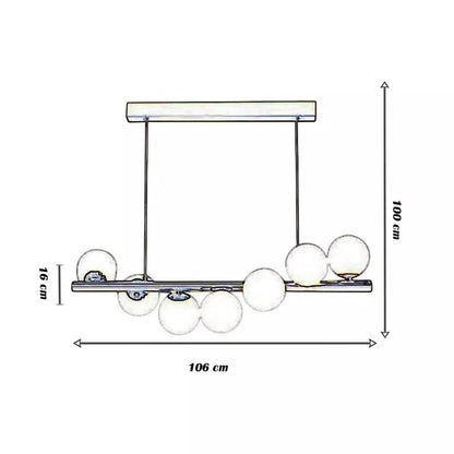 LAMPADARIO A SOSPENSIONE 7 SFERE COLOR BIANCO SFERA G9 MODERNO BRONZO A06