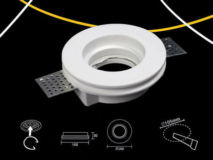 PORTAFARETTO AD INCASSO IN GESSO ROTONDO FORO 105 MM SUPPORTO FARETTO GU10 GS-04