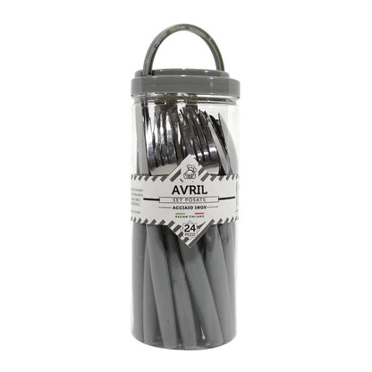 SET 24 POSATE IN ACCIAIO INOX SERVIZIO DA TAVOLA PER 6 PERSONE GRIGIO