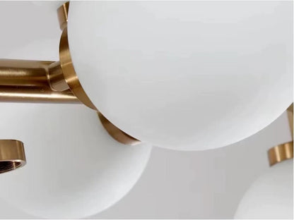 LAMPADARIO A SOSPENSIONE IN METALLO BRONZO CON 15 SFERE SFERA BIANCA ATTACCO G9