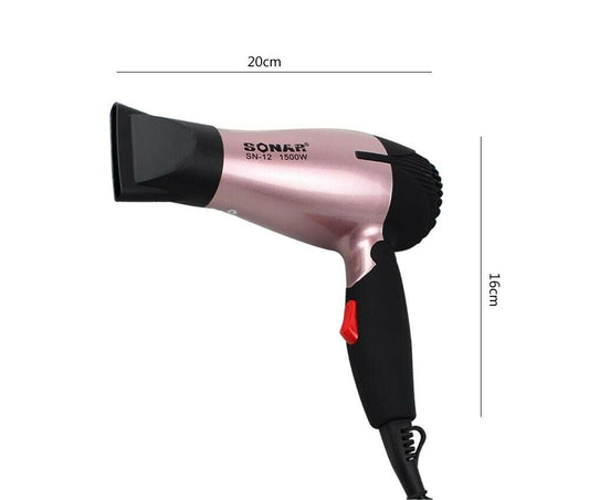ASCIUGACAPELLI 1500W ASCIUGA CAPELLI A DUE VELOCITA’ PHON PIEGHEVOLE DA VIAGGIO