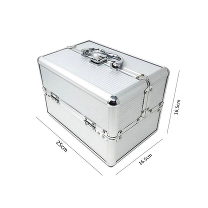 BAULETTO PORTA COSMETICI TRUCCO MAKE UP VALIGETTA 4 CASSETTI PER TRUCCHI SILVER