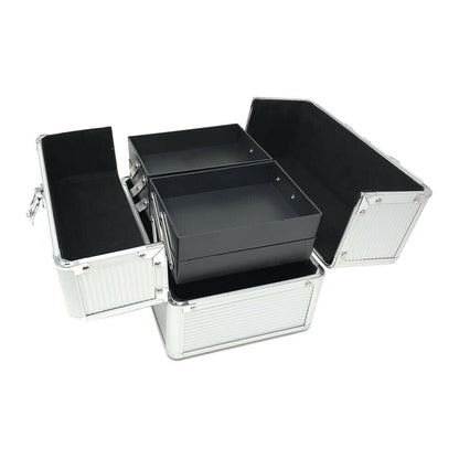 BAULETTO PORTA COSMETICI TRUCCO MAKE UP VALIGETTA 4 CASSETTI PER TRUCCHI SILVER