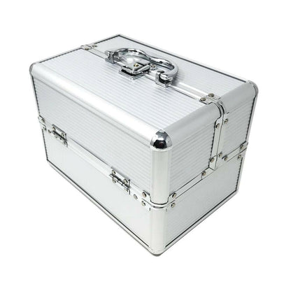 BAULETTO PORTA COSMETICI TRUCCO MAKE UP VALIGETTA 4 CASSETTI PER TRUCCHI SILVER