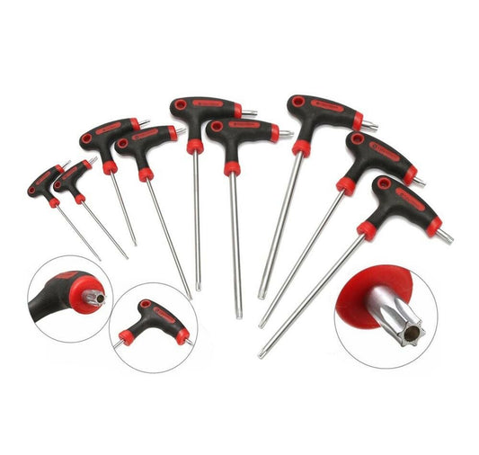 CHIAVI TORX LUNGHI KIT 9 CACCIAVITI A T CON FORO STELLA IMPUGNATURA ANTISCIVOLO