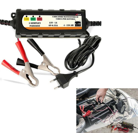 CARICABATTERIA MANTENITORE DI CARICA . BATTERIA PIOMBO AUTO MOTO 12V MORSETTI