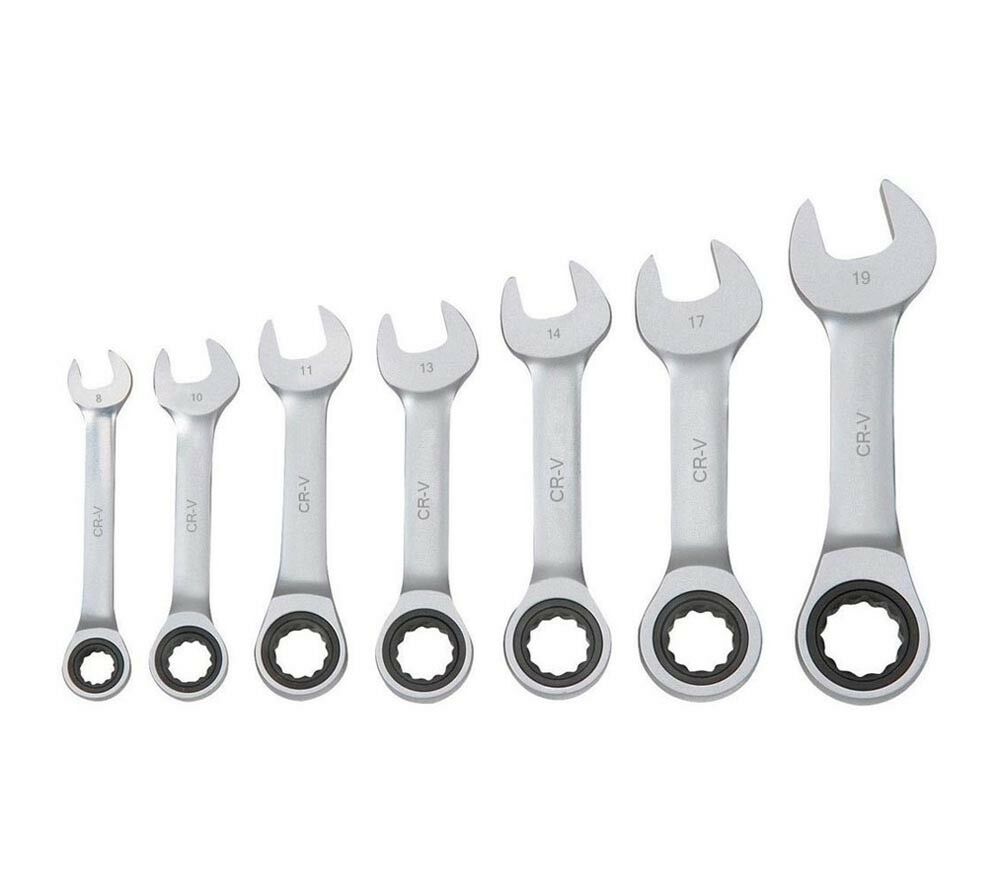 SET 7 CHIAVI COMBINATE A CRICCHETTO CHIAVE CORTE MISURE 8 10 11 13 14 17 19 CM