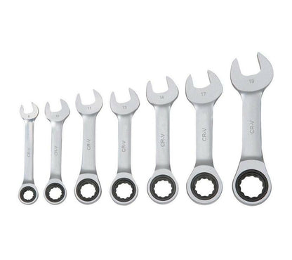 SET 7 CHIAVI COMBINATE A CRICCHETTO CHIAVE CORTE MISURE 8 10 11 13 14 17 19 CM