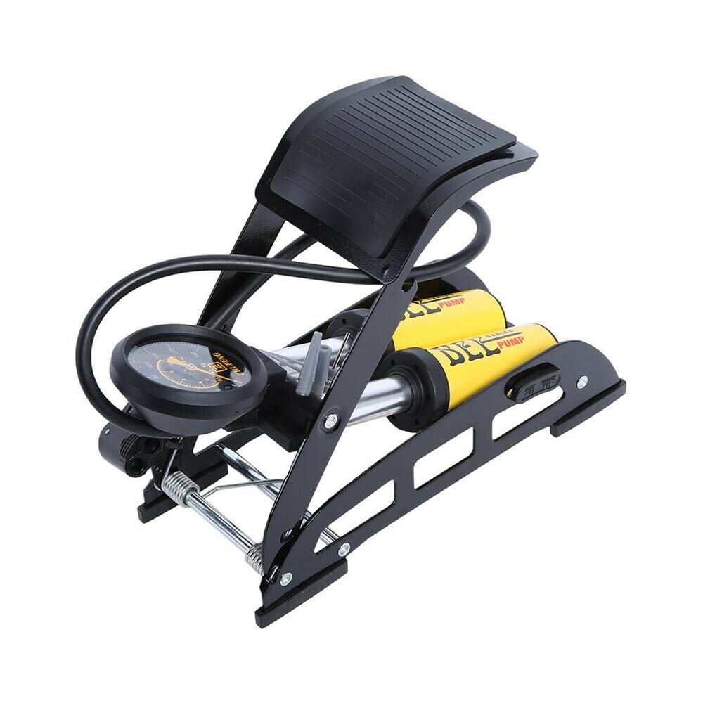GONFIATORE POMPA A PEDALE 2 CILINDRI MANOMETRO GONFIAGGIO RUOTE AUTO MOTO BICI