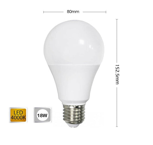 LAMPADINA LED 18 W LAMPADA GLOBO SFERA LUCE NATURALE E27 A80