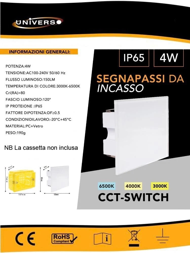SEGNAPASSI A INCASSO FARETTO LED LUCE BIANCA CALDA NATURALE SEGNAPASSO 3 CCT