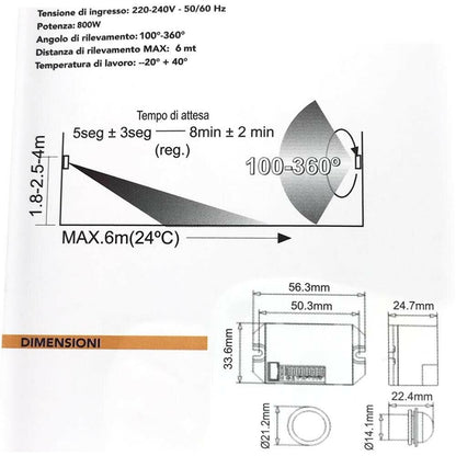 MINI SENSORE RILEVA MOVIMENTO DA INCASSO PER FARO LAMPADA LED RILEVATORE 360°