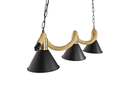 LAMPADARIO CORDA IN CANAPA PARALUME CAMPANA 3 PORTALAMPADA E27 STILE RETRÒ B24-3