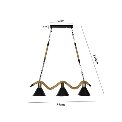 LAMPADARIO CORDA IN CANAPA PARALUME CAMPANA 3 PORTALAMPADA E27 STILE RETRÒ B24-3