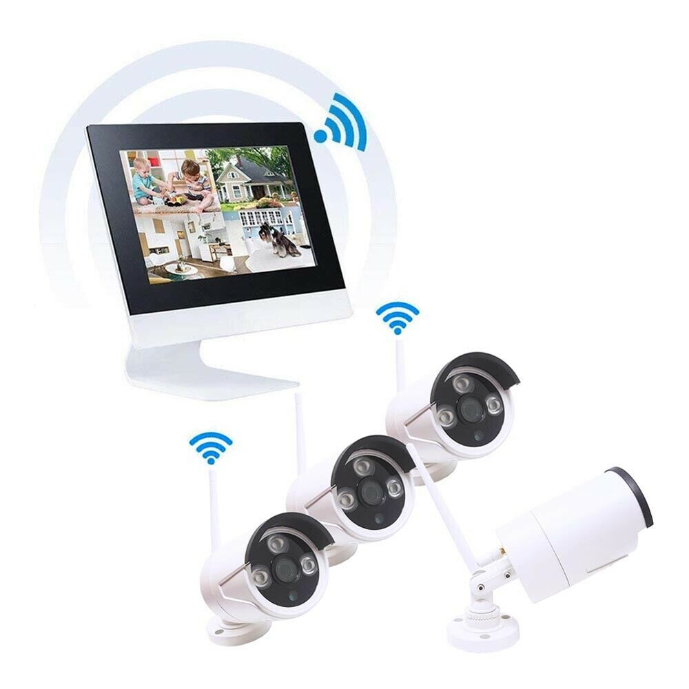 KIT VIDEOSORVEGLIANZA WIFI DVR NVR IPCAM 4CH MONITOR LCD 10 4 TELECAMERA HD