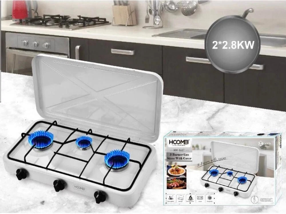 FORNELLO A GAS GPL CUCINA DA CAMPEGGIO CASA 3 FUOCHI PIASTRA BIANCO
