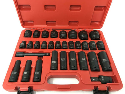 KIT 32 BUSSOLE PER AVVITATORE PNEUMATICO 1/2" BUSSOLA ADATTATORE IMPATTO