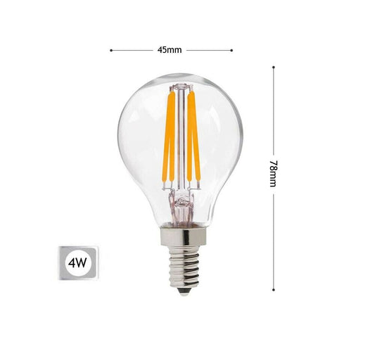 LAMPADINA LED 4W LUCE CALDA FILAMENTO IN VETRO TRASPARENTE E14 4 W G45A-TC
