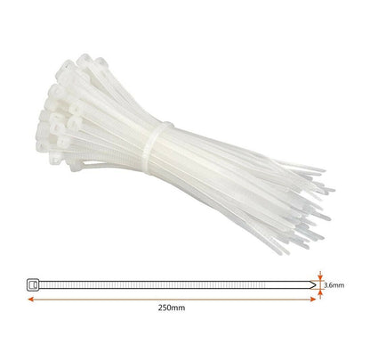 200 PEZZI FASCETTE CABLAGGIO FASCETTA ELETTRICISTA 3.6 X 250 MM IN NYLON BIANCO