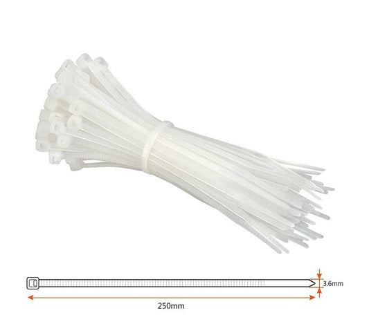 200 PEZZI FASCETTE CABLAGGIO FASCETTA ELETTRICISTA 3.6 X 250 MM IN NYLON BIANCO