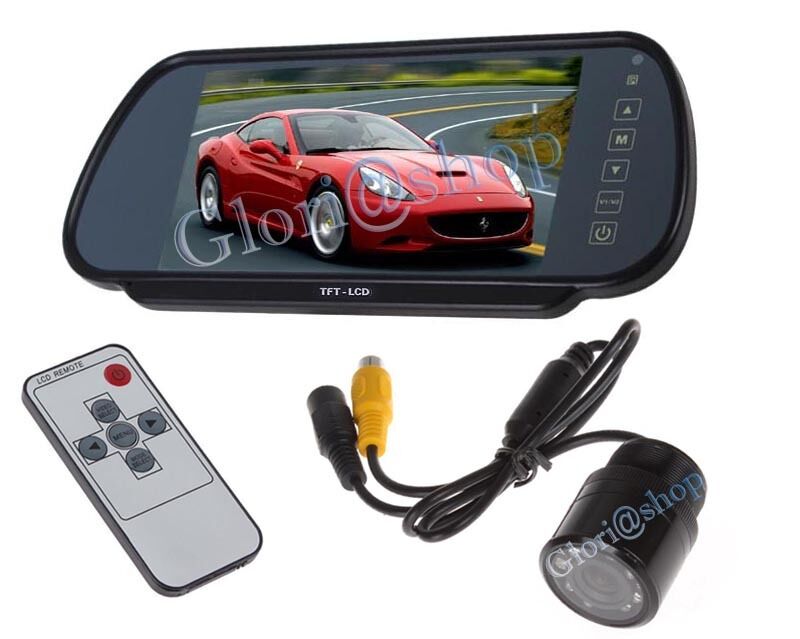 KIT SPECCHIETTO RETROVISORE LCD 7 TELECAMERA 7 LED RETROMARCIA AUTO CAMPER