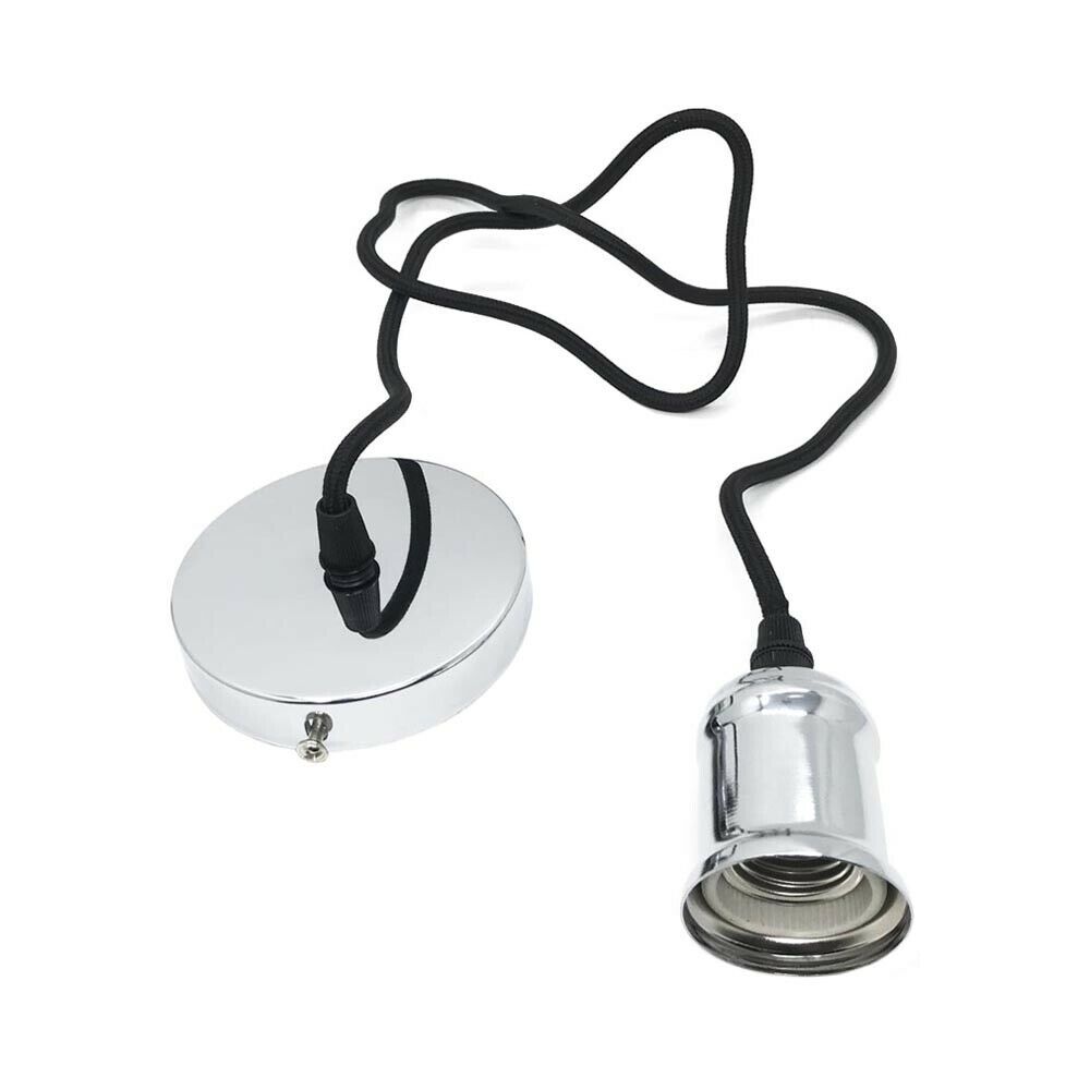 PORTALAMPADA E27 LAMPADARIO A . SOSPENSIONE PORTA LAMPADINA CAVO 112 CM ARGENTO