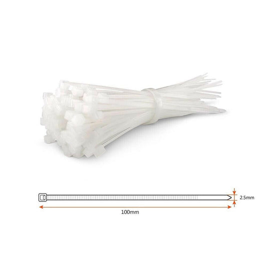 200 FASCETTE ELETTRICISTA DI CABLAGGIO FASCETTA 2.5 X 100 MM IN NYLON BIANCO