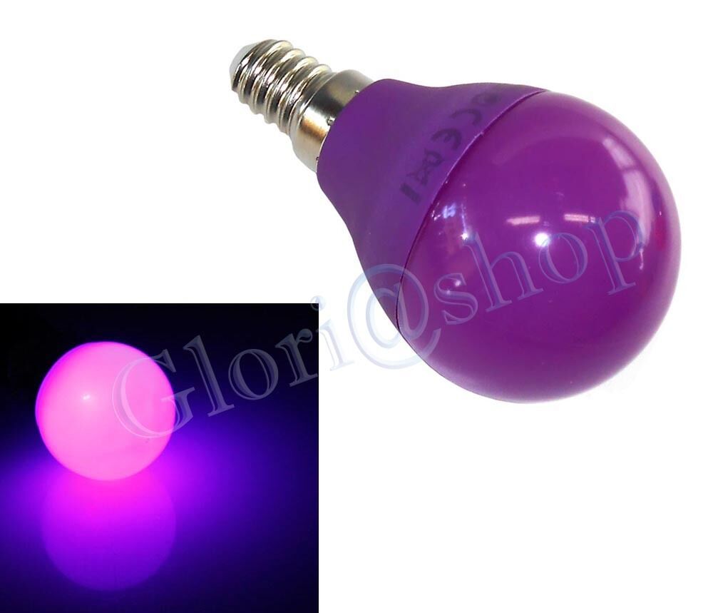 LAMPADINA LED LUCE VIOLA 4W E14 . LAMPADA SFERA LUCI COLORI LAMPADINE DECORAZIONI