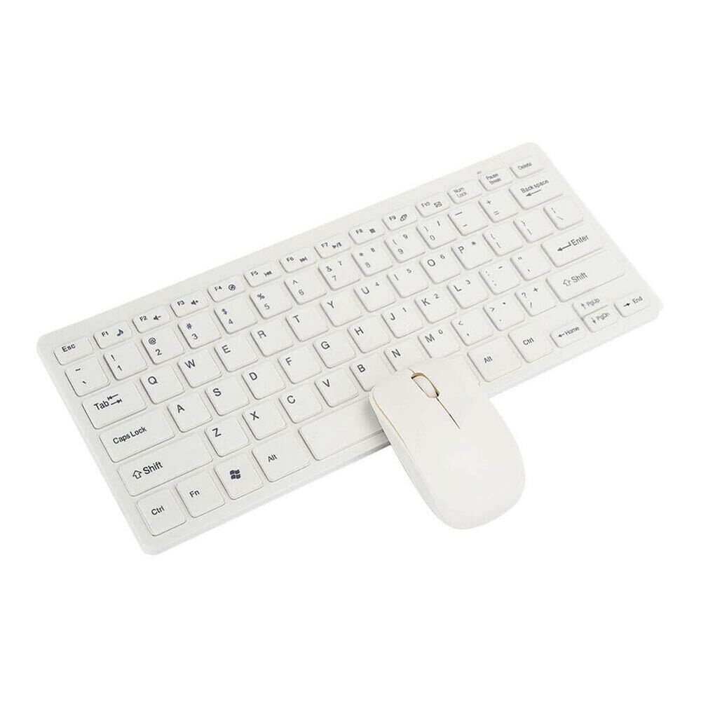MINI TASTIERA MOUSE WIRELESS 2,4 GHZ COMBO KIT SENZA FILI PER PC DESKTOP BIANCO