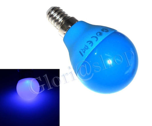 LAMPADINA LED LUCE BLU 4W E14  . LAMPADINE COLORATE LAMPADA SFERA COLOR DECORAZIONI