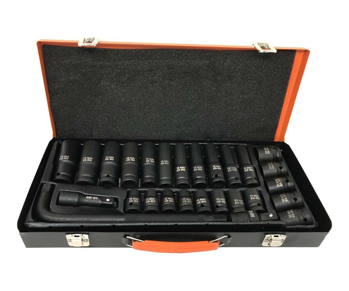 KIT 27 BUSSOLE E ADATTATORI PER AVVITATORE PNEUMATICO 1/2" ADATTATORE A L 10"