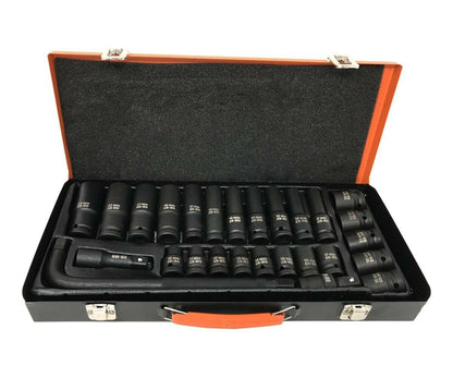KIT 27 BUSSOLE E ADATTATORI PER AVVITATORE PNEUMATICO 1/2" ADATTATORE A L 10"