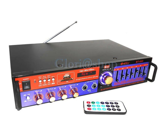 AMPLIFICATORE AUDIO EQUALIZZATORE STEREO BLUETOOTH KARAOKE FM 2 CH USB