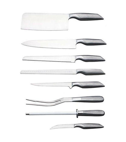 SET COLTELLI DA CUCINA 8 PEZZI IN ACCIAIO AFFILA COLTELLO TAGLIA PANE CARNE
