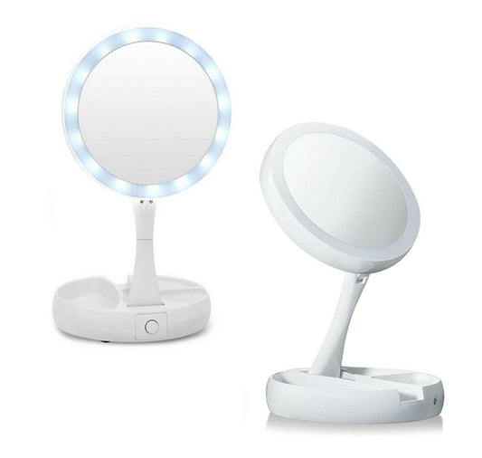 SPECCHIO DOPPIO COSMETICO ILLUMINATO A LED INGRANDIMENTO ZOOM 10 X TRUCCO