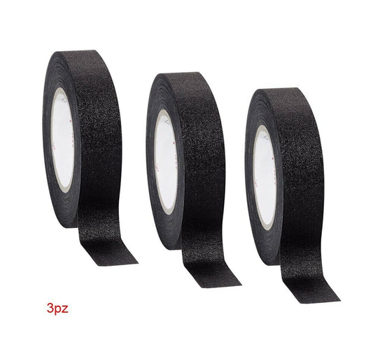 3 ROTOLI NASTRO TELATO ISOLANTE PER CABLAGGIO CAVI ELETTRICI ROTOLO 18MM NERO