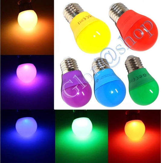LAMPADINA LED 4W LUCE GIALLA BLU ROSSO VERDE VIOLA LAMPADA SFERA A COLORI E27