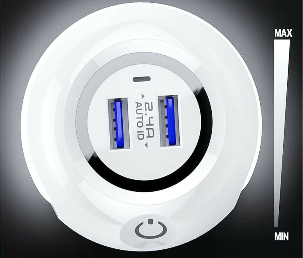 CARICABATTERIE 2 PORTA USB LAMPADA LED LUCE NOTTURNA TASTO TOUCH CARICA BATTERIA