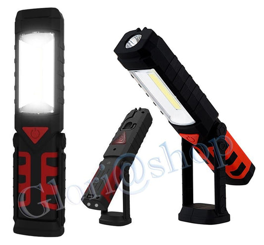 TORCIA LED COB LUCE BIANCA BATTERIA RICARICABILE LAMPADA LAVORO OFFICINA GARAGE